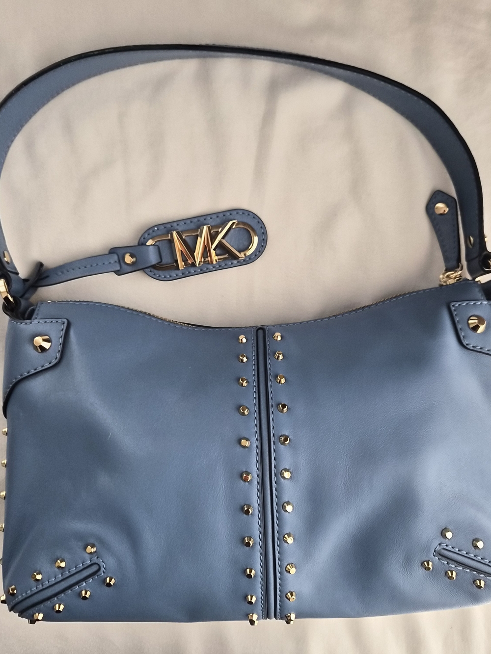 Michael Kors Sky Blue Leather Shoulder Bag with Gold-Tone Studs